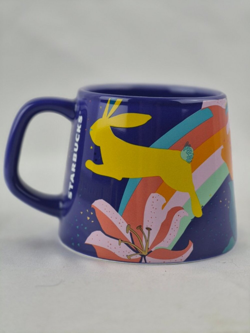 Starbucks Spring Collection Blue Mug Leaping Bunny Easter Wide Bottom 14 oz 2020